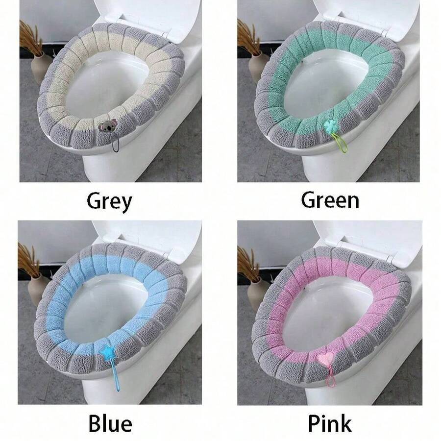 1 Pair Hexagon Pattern Toilet Seat Covers - Soft Non-Slip, All Season, Washable, Protect Toilet Seat, Enhance Hygiene, Decorative Design, Suitable For Elderly, Kids And Adults, Waterproof Durable, Modern Stylish, Anti-Leakage, Easy To Clean, Non-Adhesive Anti-Slip Mat, Toilet Seat Cushion, Bathroom Mat - Multicolor - View 1