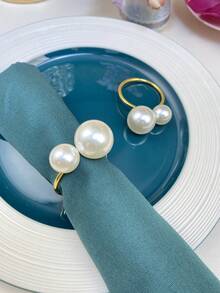 6pcs,12pcs,Upgraded Faux Pearl Napkin Ring,,Suitable For Valentine's Day, Ramadan, Eid Al Fitr, New Year, Etc., Table Top Fabric Storage Circle,Gold, Silver, Table Decoration, Storage Napkin Ring Does Not Fade. - Gold - View 5