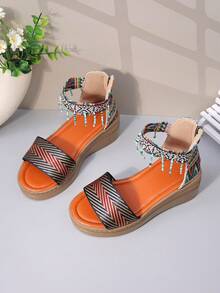 Children's Sandals, New Spring/Summer Girls High Heel Wedge Sandals, Big Kids Princess Shoes, Toddler Open Toe Backstrap Sandals, Fashion Girls Outdoor Student Little Kids Sandals - Black - View 7