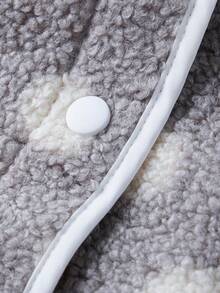 Womens Fall Winter Fleece Jacket Dot Pattern Long Sleeve Lapel Button Down Sherpa Coat - Gris - Ver 5
