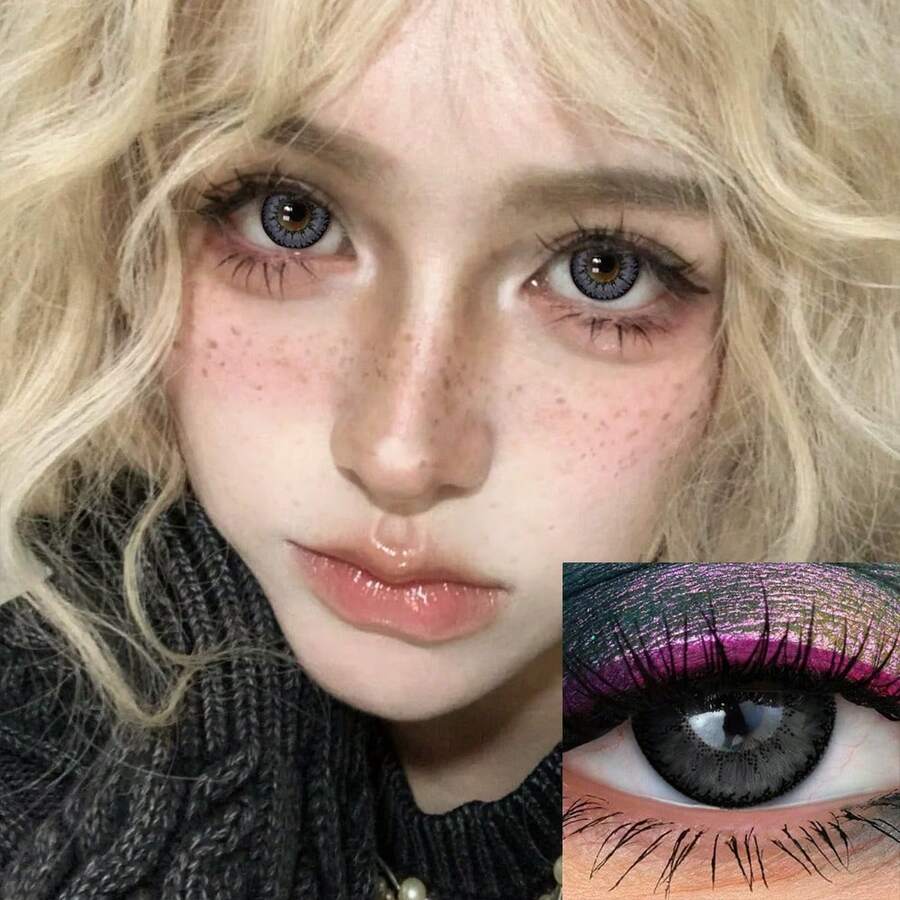 3D Contact Lens Case Kit, Portable Travel Accessory For Daily Outdoor Use, Festive Gift,Halloween Cosplay Exclusive, Costume Party, For Daily Life, Parties, Concerts, Christmas And New Year Makeup - 灰色 - 查看 1