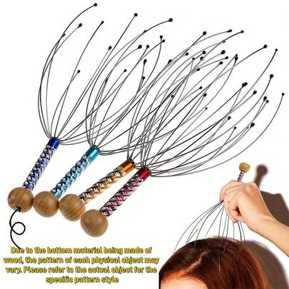 Octopus Head Massager (Stainless Steel Arm) - Scalp Scratcher, Suitable For Itching Relief, Acupressure Massage, Portable Design For Travel And Office Use - Random Color Delivery