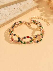 1 chiếc vòng tay dây mảnh đính đá nhiều màu sắc, kiểu dáng tối giản cổ điển, trang sức thời trang mạ vàng đa năng, có thể điều chỉnh độ dài, phù hợp đeo hàng ngày và trong tháng Ramadan, màu sắc được phối ngẫu nhiên. - Nhiều màu - Xem 2