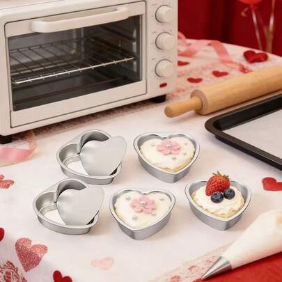 1pc/4pcs, 4-Inch Heart Shaped Cake Mold - With Removable Bottom, This Elegant Heart Cake Mold Is Perfect For Valentine's Day, Weddings, Birthdays, Anniversaries And Family Gatherings. Essential Baking Accessory For The Kitchen.