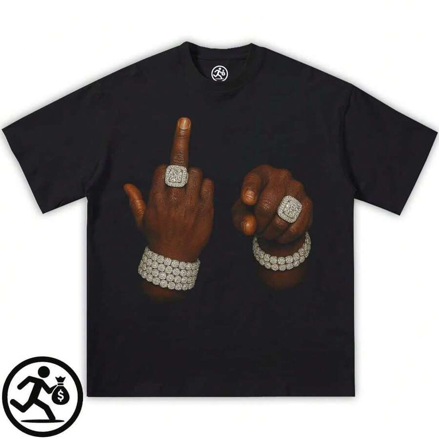 FU Hands Graphic Cotton Oversized Shirt Graphic T-Shirt Streetwear Y2k Funny Christmas Gift Shirt T Shirt Meme Kids Dope - 黑色 - 查看 1