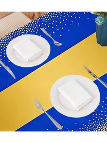 1件皇家蓝金底金色桌布，金色图案 - 耐用，是婚礼、新娘送礼会、生日、毕业典礼、乔迁之喜、圣诞节和父亲节庆祝活动的理想之选。 - 彩色 - 查看 5