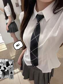 1pc Classic Striped JK Uniform Tie, Suitable For Students And Teenagers, British Plaid Pattern, Cosplay Party Tie Accessory, Suitable For Women's Dresses And Christmas Decorations - Smoke Gray - View 7
