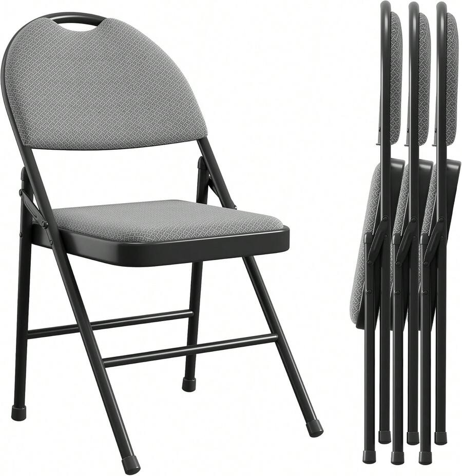 Techigher Folding Chairs - 4pcs_Black/Gray - View 1