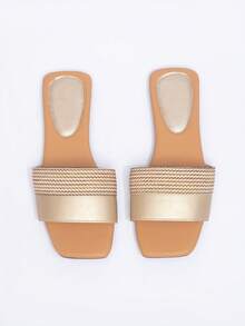 2026 Summer New Style Girls & Teens Casual Fashion Flat Open Toe Beach Slippers - Gold - View 3