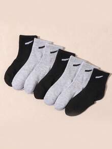 10双装儿童纯色黑灰树叶图案中筒袜，简约百搭，舒适透气弹力袜口，适合休闲、玩耍、上学等场合，春夏秋季皆宜。 - 彩色 - 查看 4