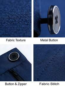 3 Piece Men's Suit, Formal Blazer Vest Pants Modern Fit Office Wedding Event Suits For Men - Navy Blue - View 6