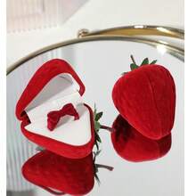 Bestselling Strawberry Ring Box, Cute Jewelry Box, Flocked Storage Box, Gift Box - Multicolor - View 7