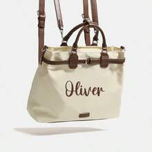 1pc Personalized High-Quality Tote Bag, Spring New Arrival, Customizable Name, Soft Nylon Material, Large Capacity Handbag & Backpack, Laptop Sleeve, Versatile Casual, Durable, Zipper Closure, Ideal Gift For Family, Friends, Lover, Back To School, Valentine's Day - Multicolor - View 6