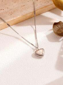 1pc Fashionable Stainless Steel Heart Charm Necklace For Women, Great For Daily Decoration - Gold - View 7
