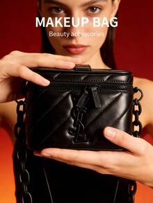 Yves Saint Laurent YSL Women's Black Square Shoulder Bag, Decorated With Black Logo, Suitable For Casual Daily Use, An Ideal Christmas Gift For Women