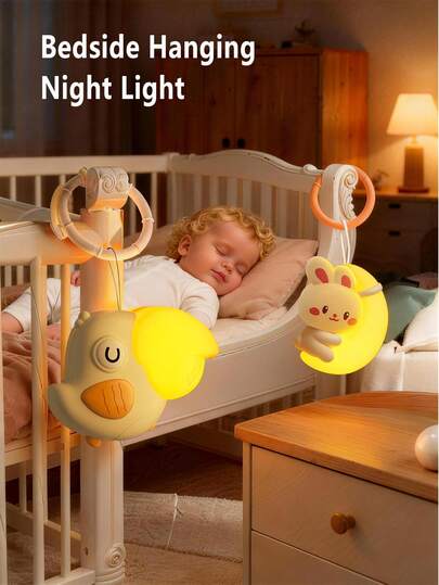 1 pieza Luz de noche linda, lámpara de sueño con música relajante, luz colgante para cochecito, luz de noche para dormitorio, luz de noche para alimentar bebés, luz de noche que cuida los ojos de los niños, lámpara compañera de sueño para mesita de noche