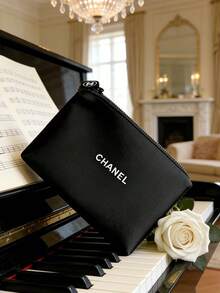 CHANEL Large Capacity Foldable Black Canvas Cosmetic Bag, Classic Quilted Design, Unisex Waterproof Toiletry Bag, Luxury Travel Essential Gift Set - Black - View 7