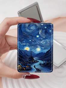 1 Stück Vintage Ölgemälde Stil Van Gogh Serie tragbarer Kospiegel, faltbar leicht kompakt praktisch Handhandspiegel, strapazierfähiges PU-Ledertasche, vielseitig für alle, rechteckiger Taschenspiegel mit Vintage Ölgemälde Elementen Design, zarte Faltstruktur, kratzfest und zuverlässig, leicht mitzunehmen, 180° doppelseitiger Klappspiegel, multifunktional - Verschiedenfarbig - Übersicht 10