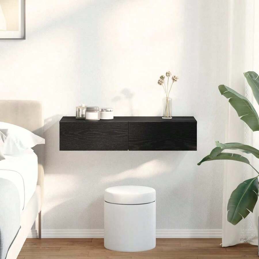 vidaXL Murale Étagère com gavetas 80x33x17 cm engenharia madeira preto - Preto - Ver 1