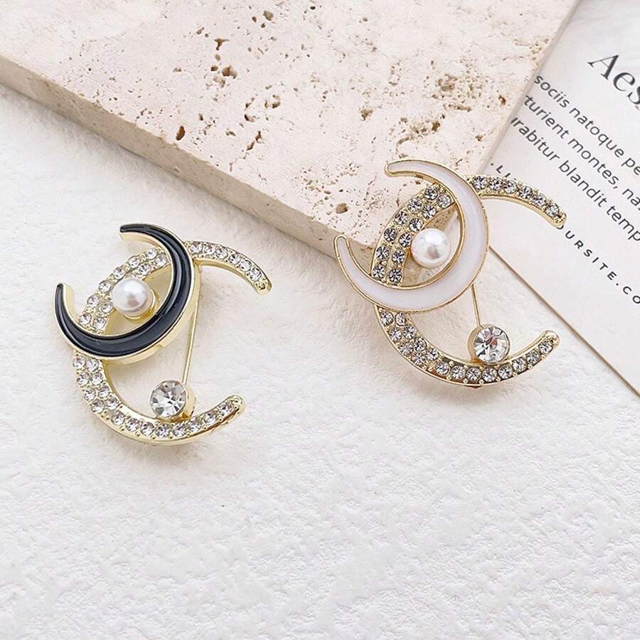 1枚镶钻新月胸针，合金金属材质，简约优雅翻领别针 - 彩色 - 查看 1