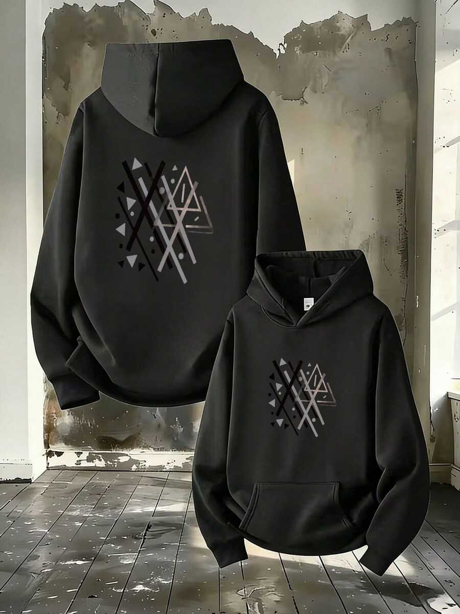 Printed Hoodie For Men By Manfinity Men DKQW - 黑色 - 查看 1