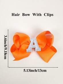 1pc 5 Inch 26 Letters A-Z Pearl Letters Personalized Back To School Ponytail Girl Hair Bow Teenagers Girl Hair Bows With Clips For Festivals Party School Girls Graduation Season Hairgrips For First Day Of School Classroom Girls Students,Teenagers Hair Accessories - 橘色 - 查看 2