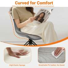 Dining Chairs Set Of 4, 360° Swivel Upholstered Mid-Century Modern Kitchen Dining Room Chairs, Armless Faux Leather Accent Side Chair With Padded Back, Metal Legs For Living Room Bedrooms,Grey - 灰色 - 查看 6