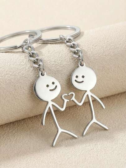 POKOJA LAND 2 件趣味火柴人钥匙扣配套心形钥匙链环包背包饰品生日情人节礼物送给他/她 BF 汽车配件包饰品学院风可爱哥特 Y2k