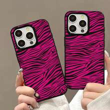 创意时尚玫瑰粉斑马纹手机壳，兼容 17/16/15/14/13/12/11 Pro Max/16e/XS/XR/X/8/7 Plus/SE2/SE3，防震保护套 - 彩色 - 查看 9