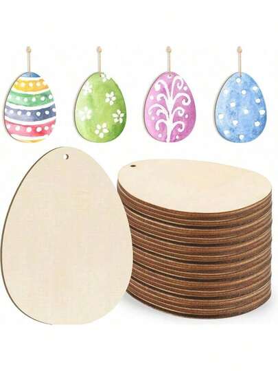 30pcs DIY Hollow Wooden Easter Eggs Pendant, Suitable For Easter Family Gathering Decoration, Painting Gift, Easter Decoration, Easter Decorative Eggs, Suitable For Windowsill, Bedroom, Living Room, Office, Classroom And Other Occasions, Craft Decoration For Family Gatherings, Happy Easter.