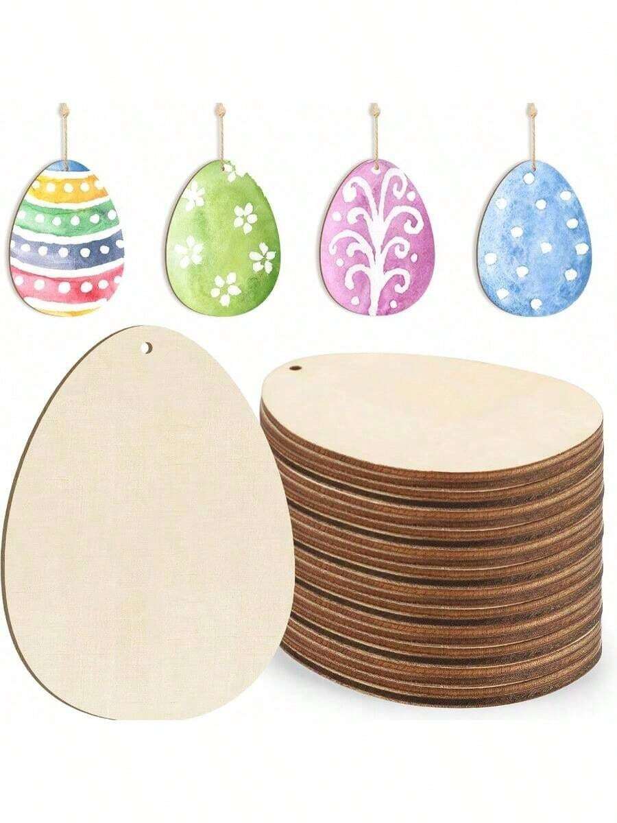 30 pièces Œufs de Pâques en bois creux DIY, convenant pour la décoration de rassemblements familiaux de Pâques, peinture de cadeaux, décoration de Pâques, œufs décoratifs de Pâques, convenant pour le rebord de fenêtre, la chambre, le salon, le bureau, la salle de classe et d'autres occasions, décoration artisanale pour les rassemblements familiaux, Joyeuses Pâques. - Cadeau de peinture de décoration de Pâques - Voir 1
