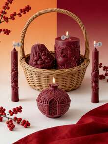Burgundy Pomegranate Relief Candle, Handmade Soy Wax, Vintage Aesthetic Home Decoration, Romantic Wedding Gift - Burgundy - View 3