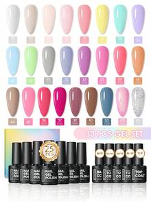 coscelia 30色凝胶指甲油套装，包含底油和亮油，可卸除的红棕色、裸色、金色和银色闪粉凝胶指甲油，持久耐用，适合女性DIY美甲沙龙礼品 - 彩色 - 查看 9