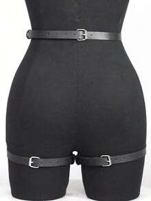 Womens Plus Size Belt, Punk PU Leather Thigh Harness, Pu Leather Garter Belt, Unisex Bottom Harness, Plus Size Waist Harness, Rave Outfit Leg Harness, Women Sexy Lingeries Accessoreis. - màu đen - Xem 5