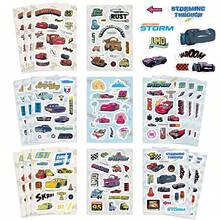 8张汽车贴纸，汽车主题派对礼物，麦昆卡通贴纸，迪伊贴纸，路霸贴纸，谢里夫贴纸，防水贴纸，可用于书籍、日记本、手机壳、笔记本电脑、平板电脑、水瓶等，适合作为节日、生日礼物或奖励贴纸，礼品装饰 - 彩色 - 查看 4