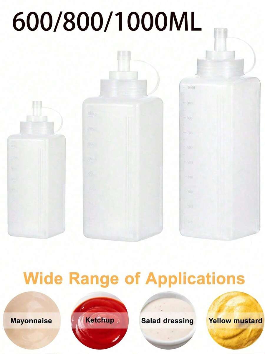 1pc Squeeze Sauce Bottle! Leak-Proof Design + Clear Measurement Markings, With Lid Seasoning Jar, Suitable For Grilling, Salad And Baking - 0.6L/0.8L/1L (20oz/27oz/33oz) - Transparent White - View 1