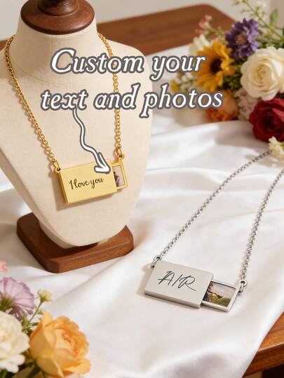1pc Personalized Custom Necklace, Minimalist Pull-Out Envelope Collarbone Chain, Stainless Steel Titanium Steel Envelope Necklace, Custom Name, Photo, Love Letter Pendant Necklace, Stainless Steel Collarbone Chain, Anniversary Gift Customization, Birthday Gift For Mom, Gift For Boyfriend/Girlfriend, Valentine's Day, Daily Wear For Valentine's Day