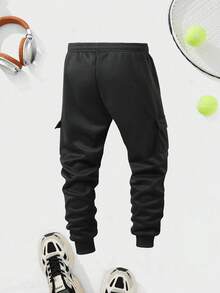 男士保暖内衬修身工装裤，带口袋，舒适合身，适合日常穿着、工作、旅行、跑步、休闲、办公、健身和户外活动。 - 黑色 - 查看 4