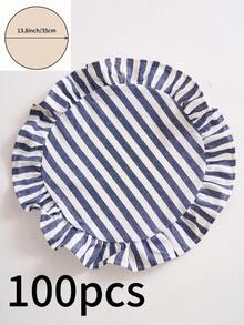 1/2/4/6件装蓝白条纹荷叶边圆形餐垫，北欧简约风格，厨房装饰，适用于节日、派对、生日、婚礼、晚宴、办公桌、咖啡桌、家居装饰、宿舍装饰、摄影背景，四季皆宜 - 藍白色 - 查看 12