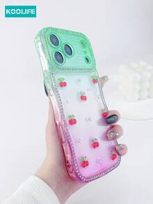 Koolife 1pc Wavy Edge Diamond Gradient Phone Case With Epoxy 3D Ice Cream & Pearl, 2.0mm TPU Soft Cover, Raised Lens Protection Shockproof Stylish Design Case, Compatible With IPhone 17/17 Pro/17 Pro Max - Cherry Gradient Purple - View 3