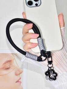 一套黑灰色尼龙编织手机壳挂绳，可拆卸腕带，镂空星形吊坠手机挂件兼钥匙扣，优雅创意包包配件，兼容安卓及大多数智能手机，送给母亲、家人、朋友、孩子、生日、节日的礼物 - 黑灰色短繩+星星掛件 - 查看 4