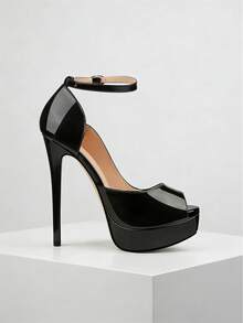 MERUMOTE New Women's Platform Stiletto Pumps Peep Toe 6"/15CM High Heels Ankle Strap Heeled Sandals Shoes For Party Wedding Prom - 黑色 - 查看 5