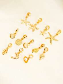 5/10件装混合金色海洋主题吊坠串饰，适用于欧美手链DIY串饰珠子 - 金色海洋 - 查看 3