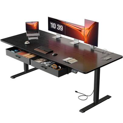 Electric Standing Desk With Built-In Outlet & Drawer, Adjustable Height Sit-Stand Desk With 2 Memory Modes, Charging Station, Extra-Large 71"/ 79" Wide Desktop For Home Office