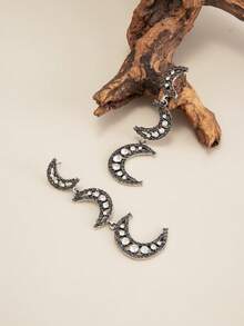 2pcs/Set Bohemian Geometric Rhinestone Hollow Crescent Moon Earrings, Elegant Luxurious Everyday Casual, Party, Date, Women's Holiday Versatile Charming Earring Gift - Earring - View 9