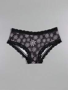 Dircho 5pcs Women's Edgy Print Briefs Set & Skeleton Deer & Star & Skull & Spider Pattern & Black Lace Trim & Soft Fabric & Dark Tone Scheme & Daily Comfort Underwear & Bold Casual Style - Multicolor - View 6