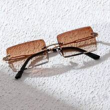 5副/2副/1副长方形无框装饰眼镜，百搭个性街头时尚眼镜，男女皆宜，大框显瘦，日常生活及户外旅行必备单品 - 彩色 - 查看 5