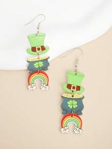 1 Pair St. Patrick's Day Lucky Clover, Shamrock, Top Hat Acrylic Earrings, Perfect Earrings For Holiday Party - C - View 6