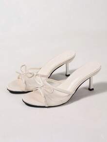 女士网眼透气露趾高跟凉鞋，优雅蝴蝶结细跟拖鞋，百搭夏季新品