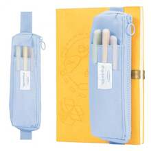 Small Pen Bag With Adjustable Band, Slim Pencil Pouch With Zipper For Makeup Or Notebook - Biru - View 1